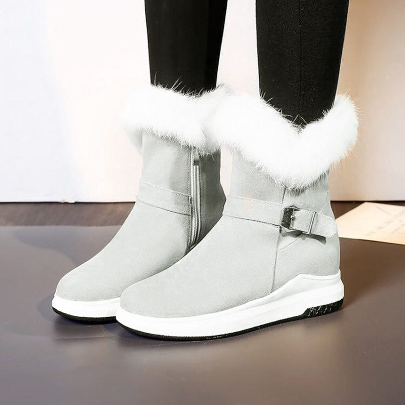 Fashion Buckle Decoration Zipper Warm Fur Lining Casual Short Boots - MakenShop